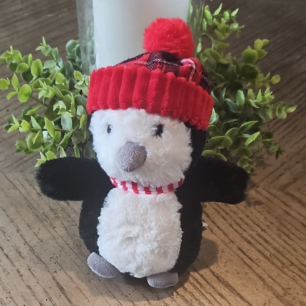 Cute Penguin Plush with Red Hat